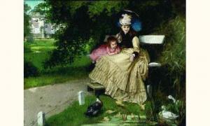 STUMMEL Friedrich Franz Ma.,dans le parc du château : femme et sa fille devant,1874,Tajan 2003-04-30