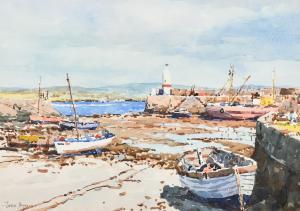 STURGEON Josiah John 1919-1999,Boats in a walled harbour at low tide,John Nicholson GB 2023-12-20