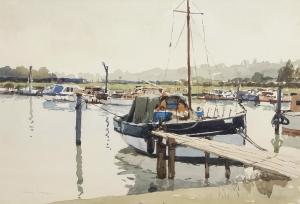 STURGEON Josiah John 1919-1999,Boats in an estuary,Keys GB 2020-10-30