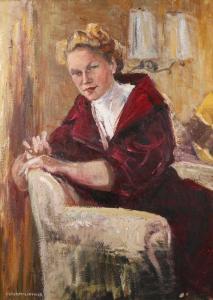 STURM LINDNER Elsa 1916-1988,Bildnis einer jungen Frau im Hausmantel, auf einem,Mehlis DE 2019-11-21