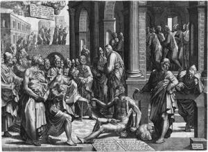 SUAVIUS Lambert,Die Apostel Petrus und Johannes heilen den Gelähmt,1553,Galerie Bassenge 2019-05-29