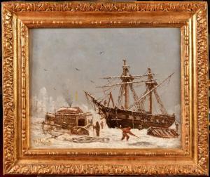 SUCHET Joseph 1824-1896,Scène portuaire en hiver,Osenat FR 2023-11-26