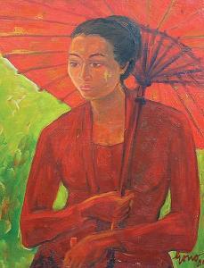 Sudargono 1956,Wanita Berpayung Merah,1989,Sidharta ID 2017-08-26