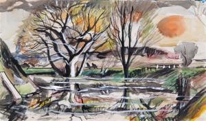 SUDDABY Rowland 1912-1972,Trees by river,Mallams GB 2007-12-19