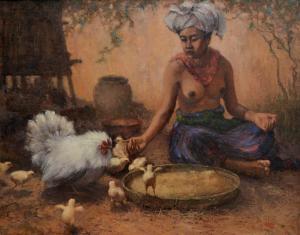 SUHARSO Chris 1931,Feeding the Chickens,1998,Larasati ID 2017-10-08