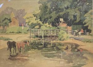 SUMMERS Alice D. 1864-1938,Horses standing in the Ford,Lacy Scott & Knight GB 2023-03-17