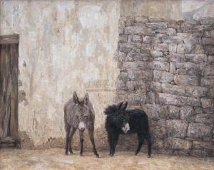 SUN WEIMIN 1946,TWO DONKEYS,Poly CN 2009-11-21