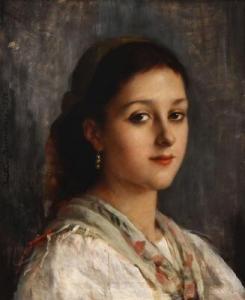 SUNDBERG Christine 1837-1892,Portrait of a young Parisian woman with a scarf a,1888,Bruun Rasmussen 2020-02-03