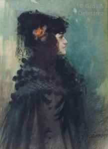 SUPPARO Ange 1870-1948,Portrait présumé de Sarah Bernhardt, profil droit,Gros-Delettrez 2019-12-18