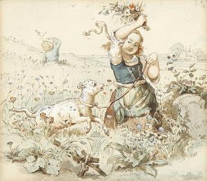 SUS Gustav 1823-1881,Kinder mit Lamm auf einer Blumenwiese,Winterberg Arno DE 2022-10-22