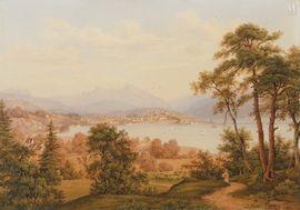 SUTER Jakob 1805-1874,Vue animée du lac de Zurich,1866,Millon & Associés FR 2021-06-09