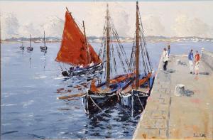 SUTTON Ivan 1944,GALWAY HOOKERS, PARKMORE PIER, ROSMUCK, CO. GALWAY,De Veres Art Auctions 2024-03-26