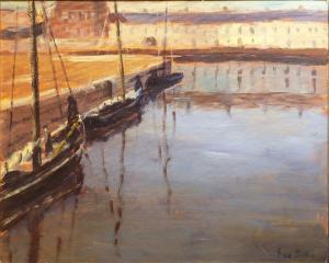 SUTTON Ivan 1944,HOOKERS MOORED AT GALWAY DOCKS,De Veres Art Auctions IE 2024-03-26