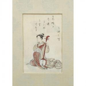 SUZUKI HARUNOBU 1725-1770,jeune femme jouant du shamisen,18th century,Tajan FR 2024-04-17