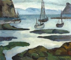 SVEINSDOTTIR Juliana 1889-1966,Coastal scenery with boats, Iceland,Bruun Rasmussen DK 2021-12-07