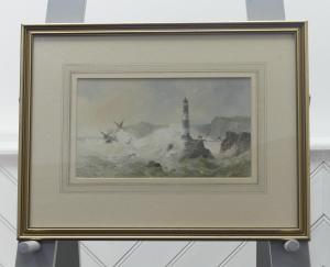 SWAN Edward 1800-1900,Ship in stormy sea by a lighthouse,20th century,Chilcotts GB 2023-01-21