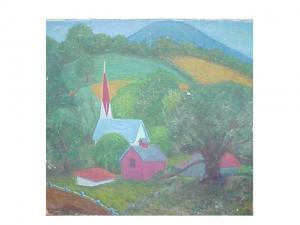 SWANK Grace G 1892-1977,Modernist Landscape with Village,Estate US 2004-03-07