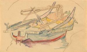 SWANZY Mary 1882-1978,BLUE FISHING BOAT, MOORED,Whyte's IE 2023-12-13