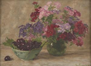 SWEATMAN Jo, Estelle Mary 1872-1956,Flowers and Bowl of Cherries,Leonard Joel AU 2022-10-04