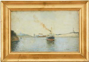 SWENSSON Christian Fredrik 1834-1909,Ångare lämnar hamn,Uppsala Auction SE 2020-09-15