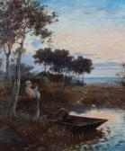 SWINRY Eugene 1800,Lakescene at Sunset with Figures,Hindman US 2015-09-26