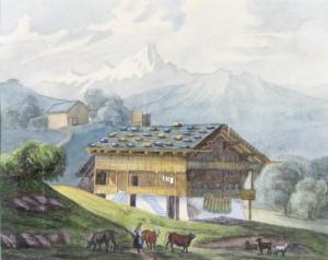 SWISS SCHOOL,Bauernhaus mit Blick auf
das Matterhorn,1843,Venator & Hanstein DE 2009-09-25