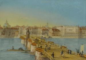 SWISS SCHOOL,View of Basel with the Rhine bridge,c.1830,Galerie Koller CH 2017-03-31