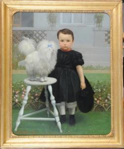 SWYNGHEDAUW Edouard 1865,Portrait de jeune fille près de son chien,1869,Millon & Associés 2015-09-18