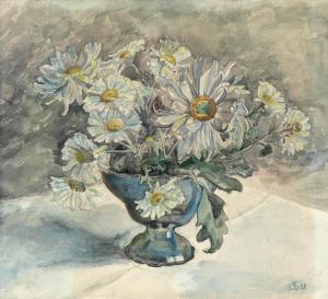 SYBERG Anna L. 1870-1914,Large daisies in a blue glass vase,1898,Bruun Rasmussen DK 2023-06-14