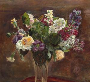 SYBERG Anna L.,“Levkøjer og Roser\”. Stocks, roses and carnations,1901,Bruun Rasmussen 2023-06-14