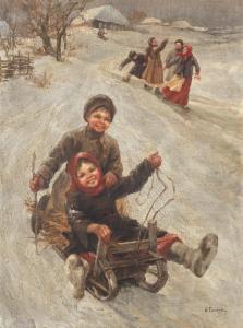 SYCHKOV Feodor Vasilievich 1870-1958,Children sledding,1910,Bonhams GB 2024-03-20