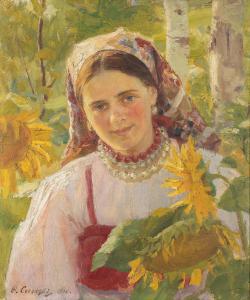 SYCHKOV Feodor Vasilievich 1870-1958,Young woman among sunflowers,1906,Bonhams GB 2024-03-20