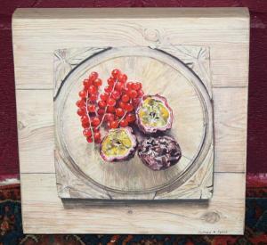 SYKES Sydney A 1943,Two passion fruits and redcurrants on a board,Reeman Dansie GB 2012-04-24