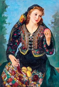 SZANTHO Maria 1902-1994,Girl in Matyó folk costume,Nagyhazi galeria HU 2023-12-12