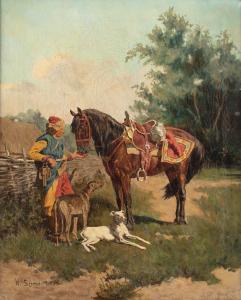 SZERNER Vladyslav Karol,Pandur ze swoim koniem i dwoma psami,Sopocki Dom Aukcjny 2024-03-23