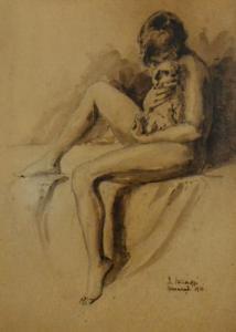 SZILAGYI D,Copil cu cățel,1921,GoldArt RO 2015-04-20