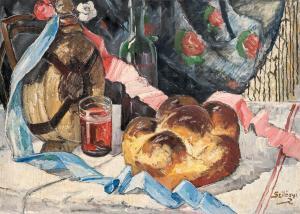 SZILAGYI Istvan 1896-1945,Still life with milk-loaf,Nagyhazi galeria HU 2021-02-25