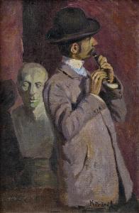 SZILARD KOVARI KACMARIK 1882-1916,Muž hrajúci na flaute (Vernisáž),c. 1910-1914,Soga SK 2016-04-26