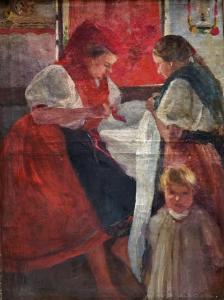 SZINES ELEMER 1886-1953,Women Embroidering,Pinter HU 2022-01-16