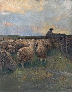 SZIRMAI Antal 1860-1927,Shepherd and his flock,Nagyhazi galeria HU 2017-05-30