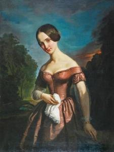 SZLEGEL Korneli 1819-1870,Portret młodej kobiety na tle pejzażu,1848,Rempex PL 2010-02-24