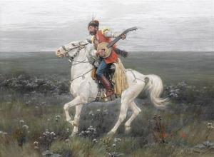 SZYKIER Stanislaw Ksawery 1860-1895,Musician on a white horse,1885,Galerie Koller CH 2011-03-28