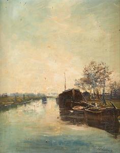T'SCHARNER Théodore 1826-1906,Canal ensoleillé,Horta BE 2014-01-20