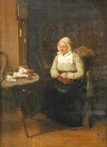 TAANMAN Jacob 1836-1923,WOMAN AND CAT IN INTERIOR,1888,Grogan & Co. US 2012-09-30