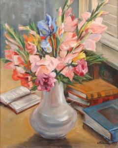 TABARY Celine Marie 1908-1993,GLADIOLAS IN WHITE VASE WITH BOOKS,Sloans & Kenyon US 2006-02-05