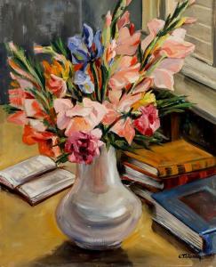 TABARY Celine Marie 1908-1993,Gladioli in Vase with Books,Weschler's US 2018-03-02