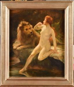 TABARY Emile 1857-1927,Femme nue avec un lion,Osenat FR 2022-06-19