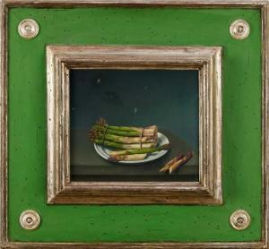 TABER Lincoln 1941-1989,still life of asparagus on a plate,Reeman Dansie GB 2020-06-30