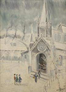 TABOURET Émile 1850-1927,à l\’église en hiver,Ader FR 2018-10-19