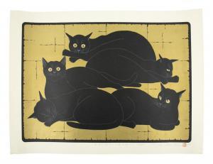 TADASHIGE Nishida 1943-1900,Noble and graceful black cats,2000,Adams IE 2021-11-23